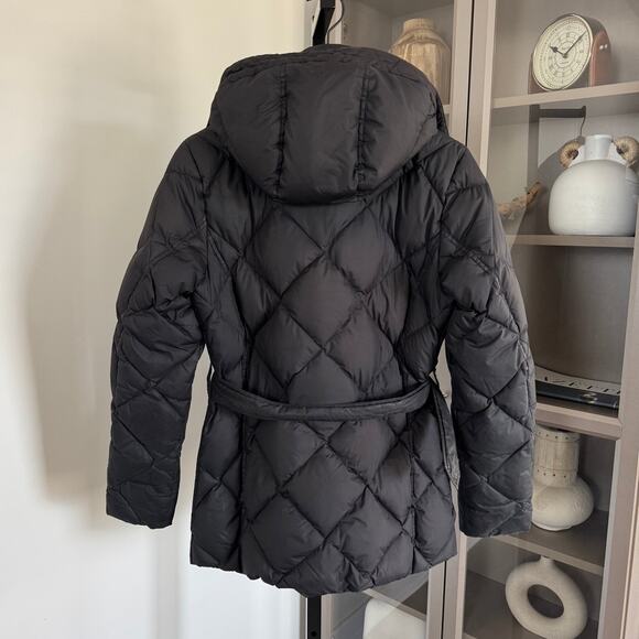 Burberry Black Quilted Goose Down Hood Belted Coat Small Nova Check Lined Jacket - Picture 4 of 5